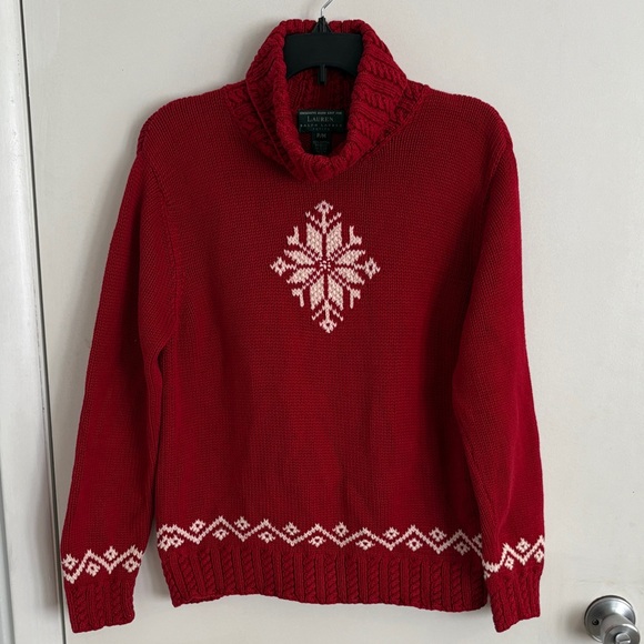 Ralph Lauren Sweaters - Exclusive Hand Knit For Ralph Lauren Red Cowl Neck Sweater with Snowflake Design
